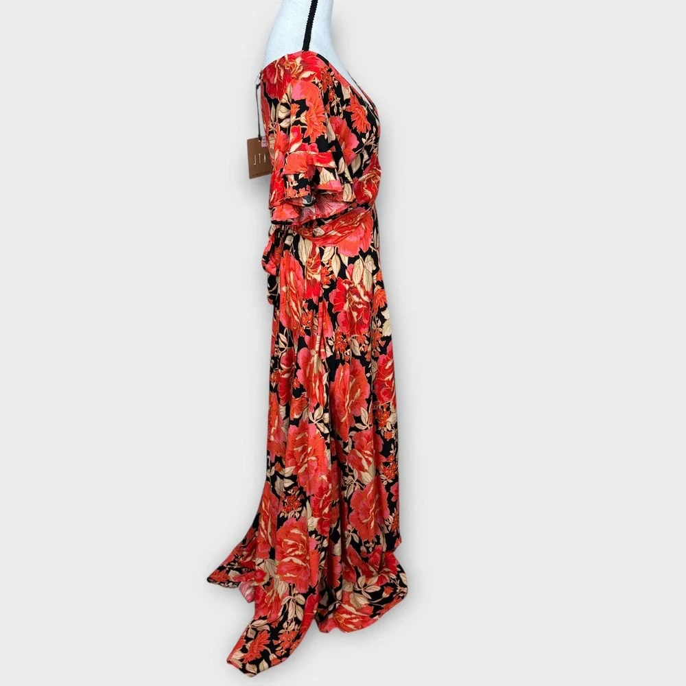 Anthropologie NWT Abel the Label‎ Maxi Dress S Red Floral Smocked Waist Ruffle